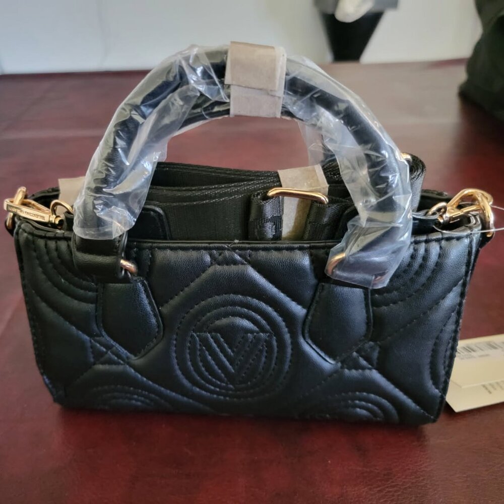 NWT Valentino Orlandi Black Mini Quilted Tote Bag V-2014